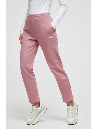 Памучен спортен панталон Hummel hmlLGC SHAI REGULAR PANTS в розово с изчистен дизайн