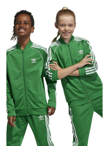 Детски суичър adidas Originals в зелено с апликация