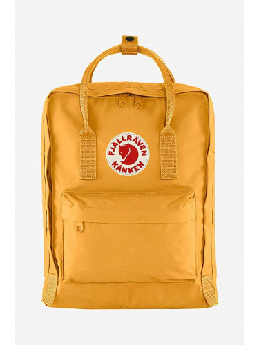 Раница Fjallraven Kanken в жълто голям размер с апликация