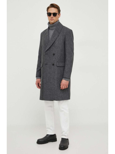Палто с вълна Sisley в сиво преходен модел с двуредно закопчаване