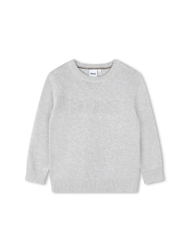 Детски памучен пуловер BOSS в сиво от лека материя