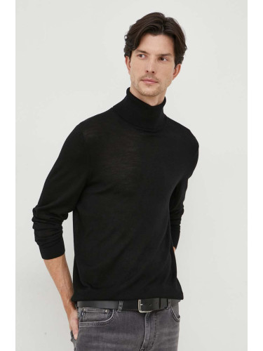 Вълнен пуловер Michael Kors мъжки в черно от лека материя с поло
