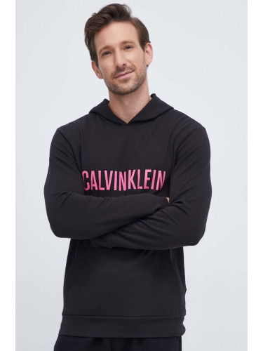 Домашен суичър Calvin Klein Underwear в черно с качулка с принт
