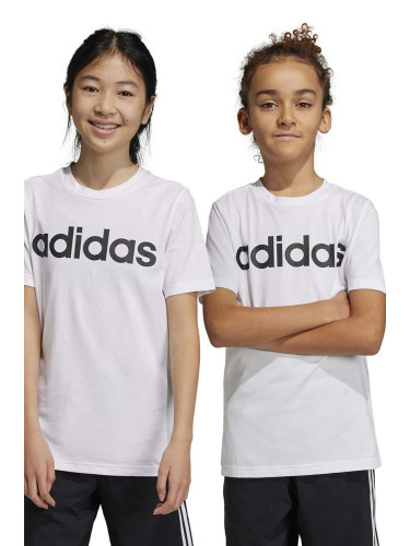Детска памучна тениска adidas U LIN в бяло с принт