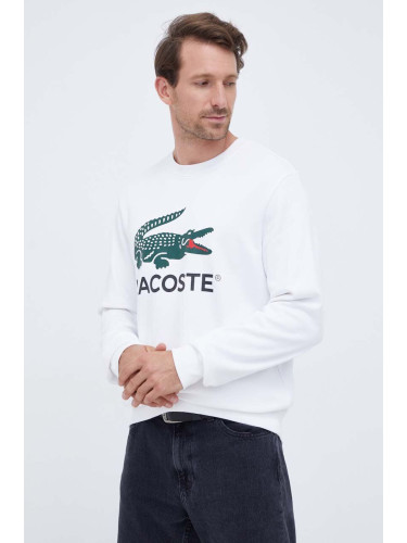 Памучен суичър Lacoste в бяло с принт