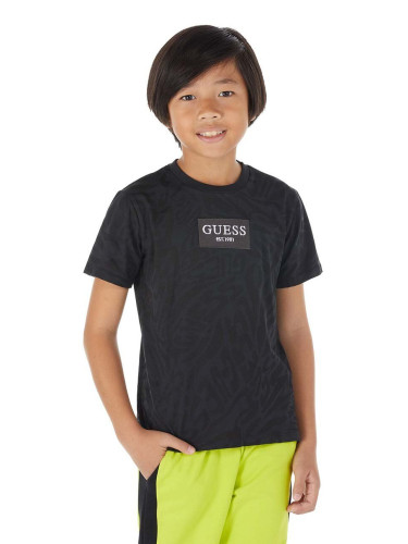 Детска памучна тениска Guess в черно с десен