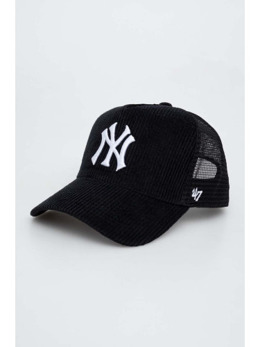 Шапка с козирка 47brand MLB New York Yankees в черно с апликация