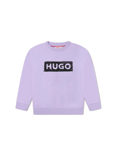 Детски суичър HUGO в лилаво с принт
