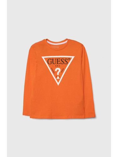 Детска блуза с дълги ръкави Guess в оранжево с принт