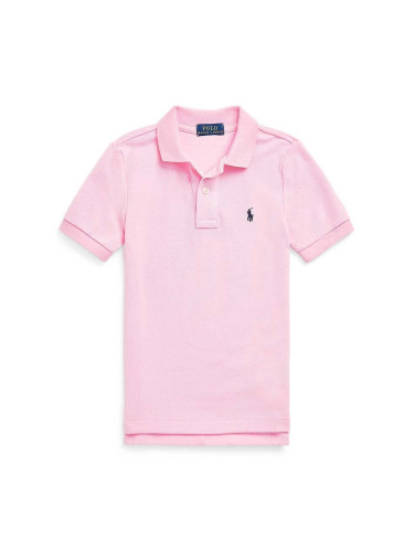 Детска памучна тениска с яка Polo Ralph Lauren в розово с изчистен дизайн
