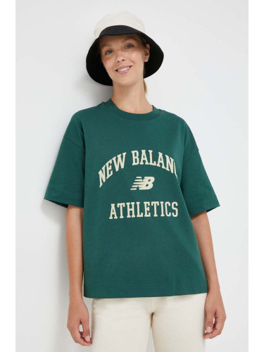 Памучна тениска New Balance в зелено