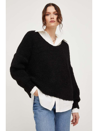 Пуловер с вълна Answear Lab в черно от лека материя