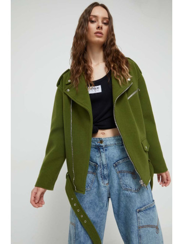 Вълнено яке Moschino Jeans в зелено преходен модел