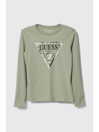 Детска блуза с дълги ръкави Guess в зелено