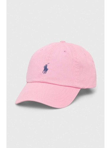 Памучна шапка с козирка Polo Ralph Lauren в розово с апликация 710667709