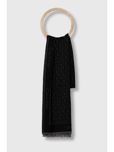 Вълнен шал Calvin Klein в черно с десен