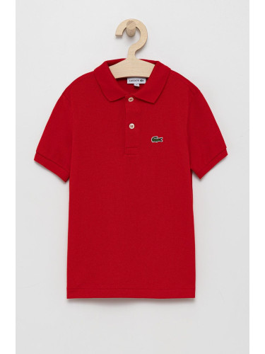 Детска памучна тениска с яка Lacoste в червено с изчистен дизайн