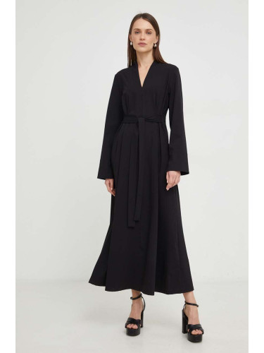 Вълнена рокля Answear Lab в черно дълга със стандартна кройка