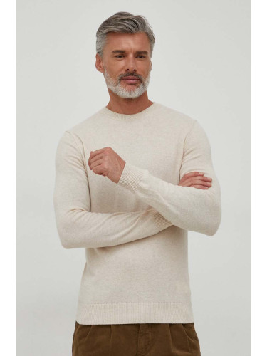 Пуловер с вълна Sisley мъжки в бежово от лека материя