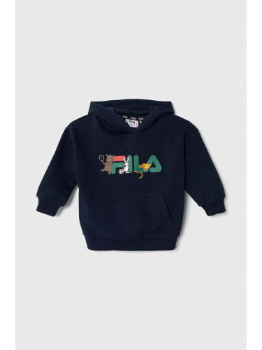 Детски суичър Fila TEMNITZQUELL hoody в тъмносиньо с качулка с принт