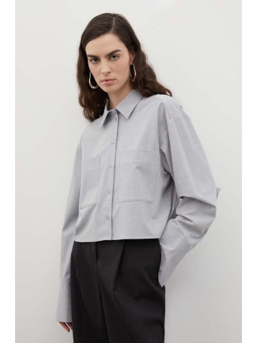 Риза Herskind дамска в сиво със свободна кройка с класическа яка
