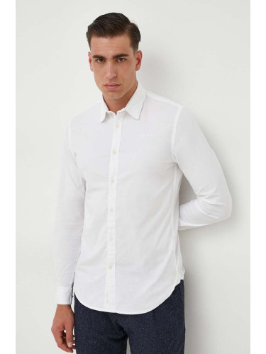 Риза Pepe Jeans COVENTRY мъжка в бяло с кройка по тялото с класическа яка