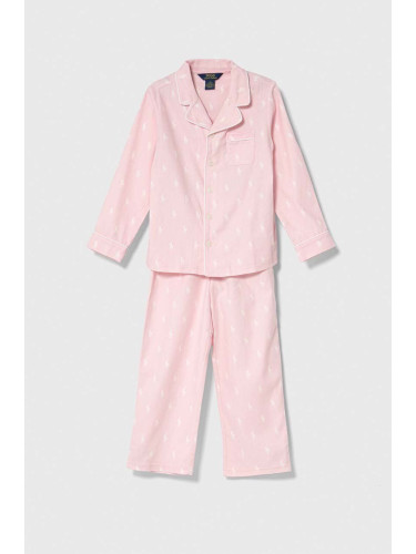 Детска памучна пижама Polo Ralph Lauren в розово с десен
