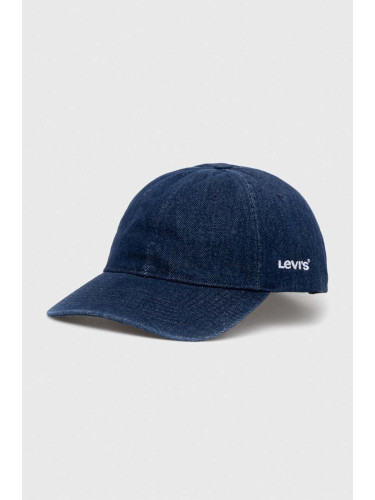 Памучна шапка с козирка Levi's в синьо с изчистен дизайн