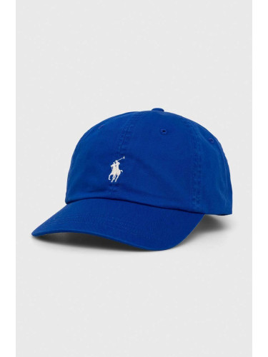 Памучна шапка с козирка Polo Ralph Lauren в синьо с апликация 710667709