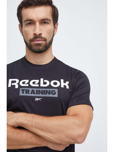 Тениска за трениране Reebok в черно с принт