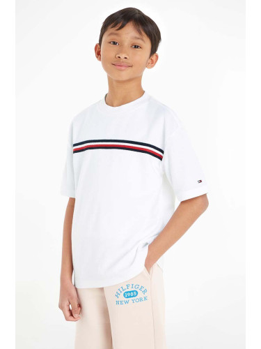 Детска памучна тениска Tommy Hilfiger в бяло с десен