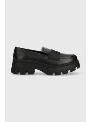 Кожени мокасини Calvin Klein Jeans CHUNKY COMBAT LOAFER WN в черно с платформа YW0YW01120