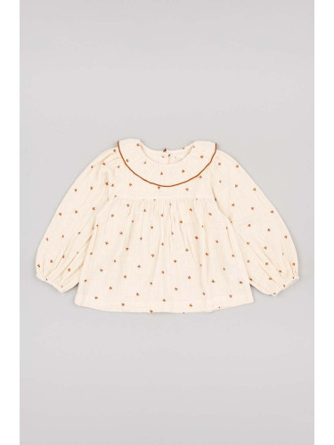 Детска памучна блуза zippy в бежово с десен