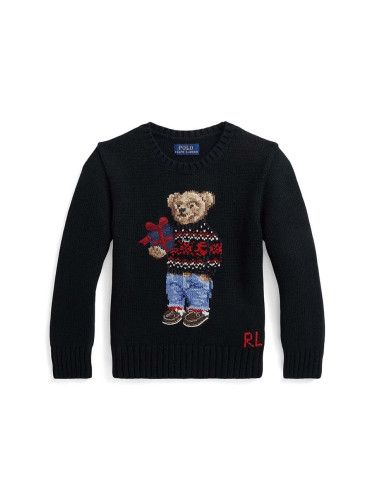 Детски памучен пуловер Polo Ralph Lauren в черно от лека материя