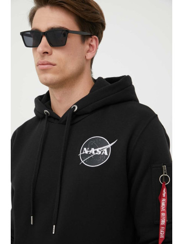 Суичър Alpha Industries x Nasa Dark Side Hoody в черно с качулка с принт 108337.285