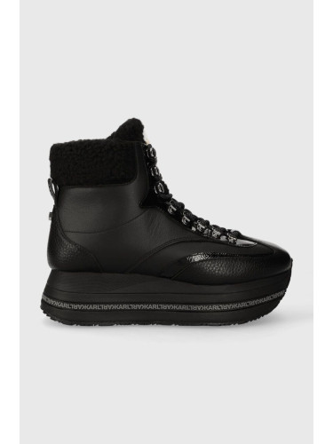 Кожени обувки Karl Lagerfeld VELOCITA MAX KC в черно с платформа с лека изолация KL64963