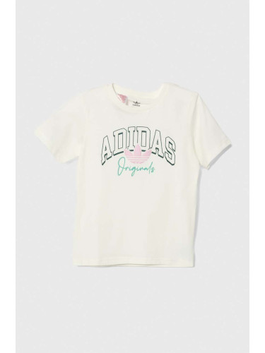 Детска памучна тениска adidas Originals в бяло с принт