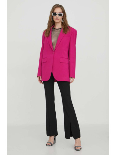 Сако с вълна Moschino Jeans в розово с едно копче с изчистен дизайн