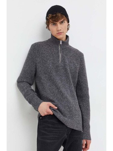 Пуловер Abercrombie & Fitch мъжки в сиво с ниско поло