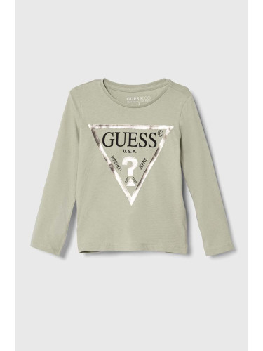 Детска блуза с дълги ръкави Guess в зелено