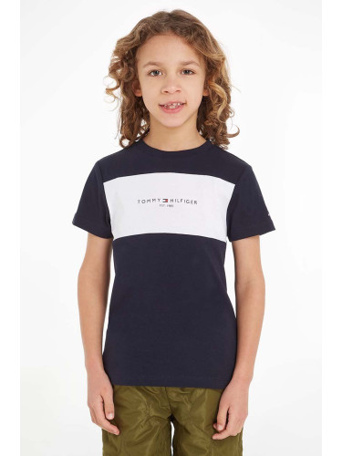 Детска памучна тениска Tommy Hilfiger в тъмносиньо с принт