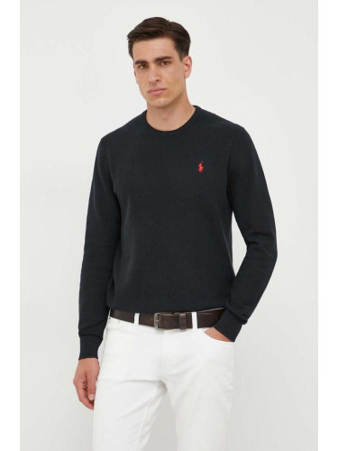 Памучен пуловер Polo Ralph Lauren в черно от лека материя 710918163