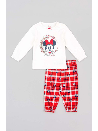 Детска памучна пижама zippy в червено с десен