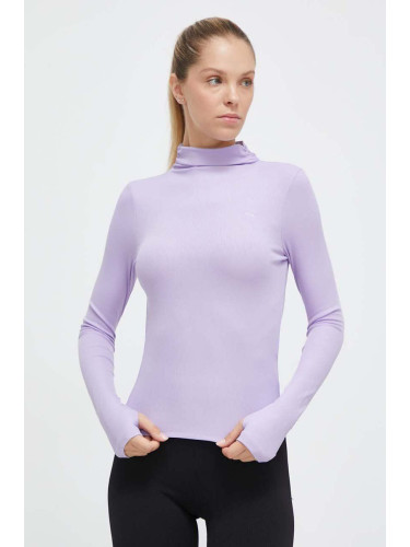Блуза с дълги ръкави Puma в лилаво с ниско поло