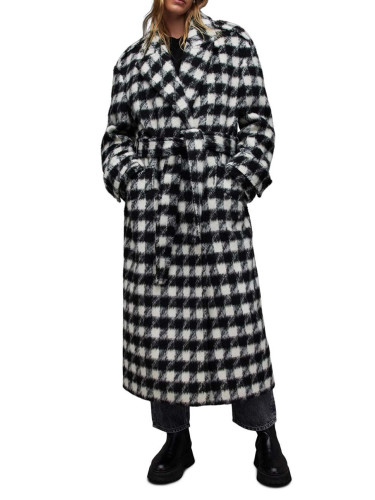Палто с вълна AllSaints Haithe в черно преходен модел с уголемена кройка