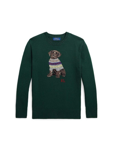 Детски памучен пуловер Polo Ralph Lauren в зелено