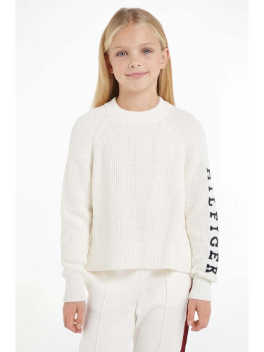 Детски памучен пуловер Tommy Hilfiger в бяло от топла материя