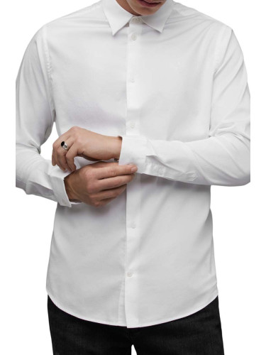 Памучна риза AllSaints Simmons в бяло с кройка по тялото с класическа яка
