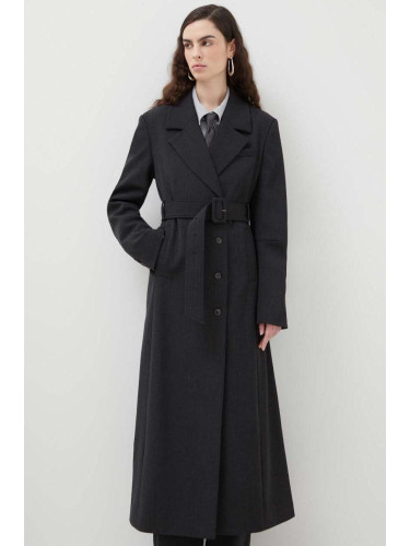 Палто с вълна Herskind в сиво преходен модел с двуредно закопчаване