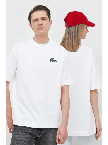 Памучна тениска Lacoste в бяло с изчистен дизайн